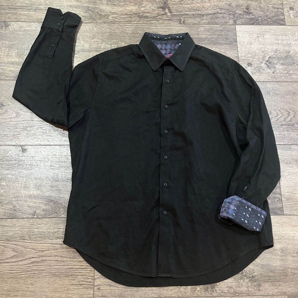 Robert Graham Black Long Sleeve Classic Fit Shirt Flip Cuff - Men's Size XL
